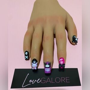 Handcrafted Press ons Kuromi Hello Kitty theme (Glow In The Dark) Short Square